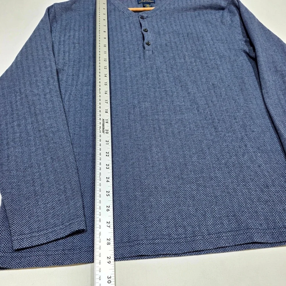 Polo Ralph Lauren Henley Shirt Men XL Blue Herringbone Sleepwear Long Sleeve Tee